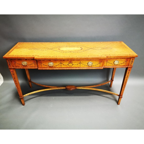 243 - Good quality satinwood inlaid and hand painted side table with three drawers in the frieze on square... 