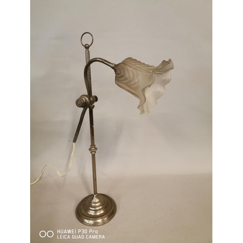 245 - Early 20th C. chrome angle poised lamp with original shade {59 cm H x 25 cm W}.