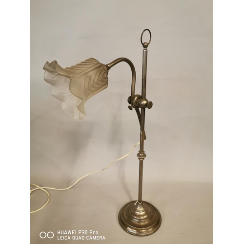 245 - Early 20th C. chrome angle poised lamp with original shade {59 cm H x 25 cm W}.