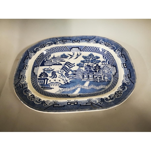 247 - 19th C. Willow patterned meat platter { 36cm W X 46cm D }.