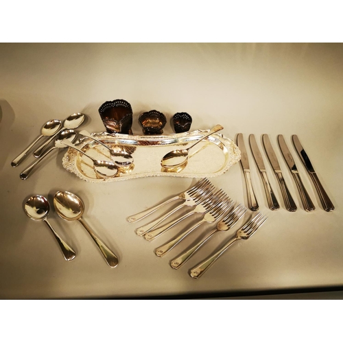 249 - Collection of silver plate items including some knives, spoons, forks and trays.