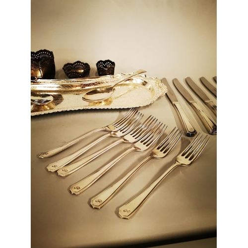 249 - Collection of silver plate items including some knives, spoons, forks and trays.