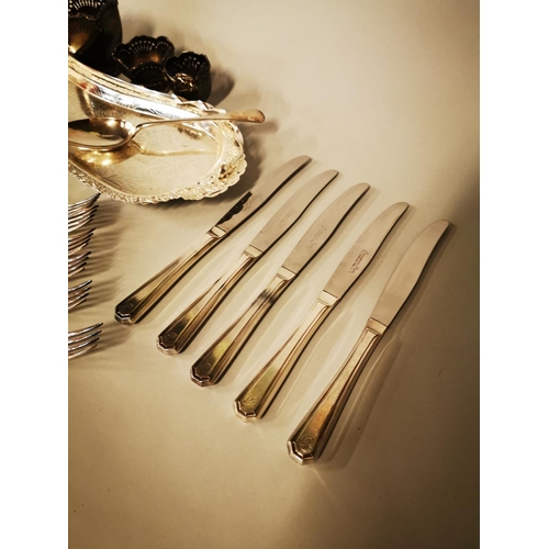 249 - Collection of silver plate items including some knives, spoons, forks and trays.