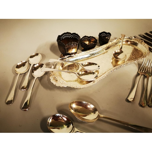 249 - Collection of silver plate items including some knives, spoons, forks and trays.