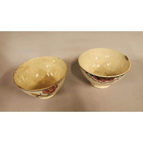 250 - Two early 20th C. transfer porridge bowls {10 cm H x 17 cm Dia.}.