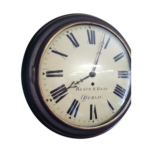 250A - 19th C. mahogany Black & Gray of Dublin wall clock with painted dial and fusee movement  {39 cm Dia.... 