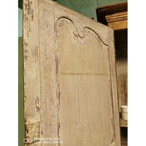 255 - Early 19th C. bleached oak two piece kitchen cupboard two long panelled doors over two short drawers... 