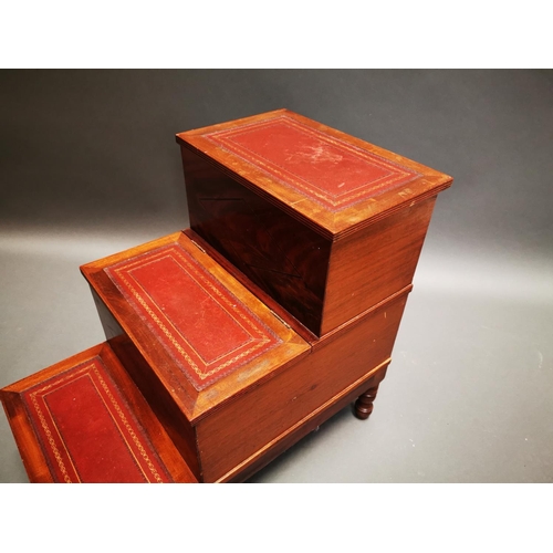 259 - Victorian mahogany library steps with inset leather panels on turned legs {62 cm H x 42 cm W x 68 cm... 