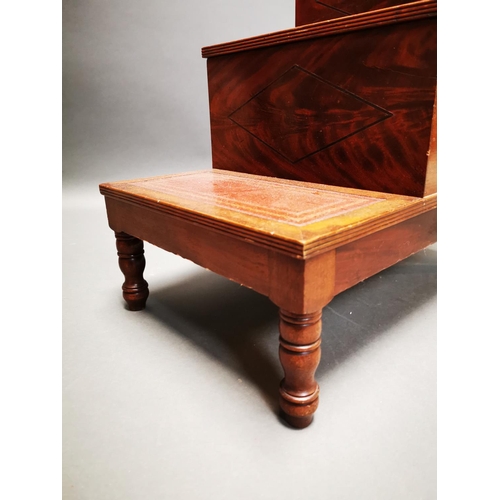 259 - Victorian mahogany library steps with inset leather panels on turned legs {62 cm H x 42 cm W x 68 cm... 