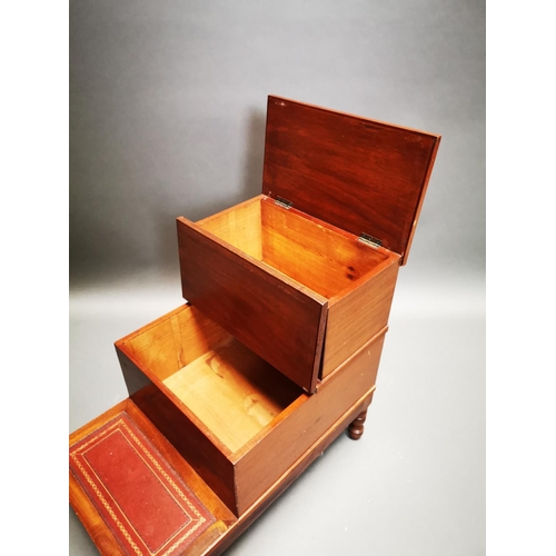 259 - Victorian mahogany library steps with inset leather panels on turned legs {62 cm H x 42 cm W x 68 cm... 