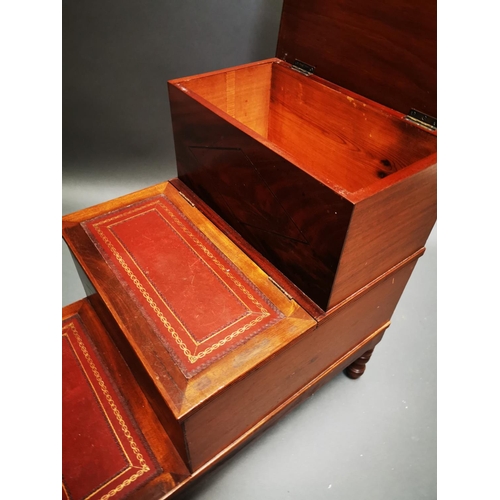 259 - Victorian mahogany library steps with inset leather panels on turned legs {62 cm H x 42 cm W x 68 cm... 