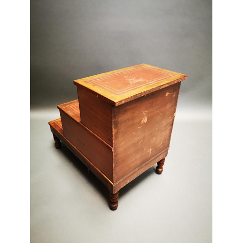 259 - Victorian mahogany library steps with inset leather panels on turned legs {62 cm H x 42 cm W x 68 cm... 