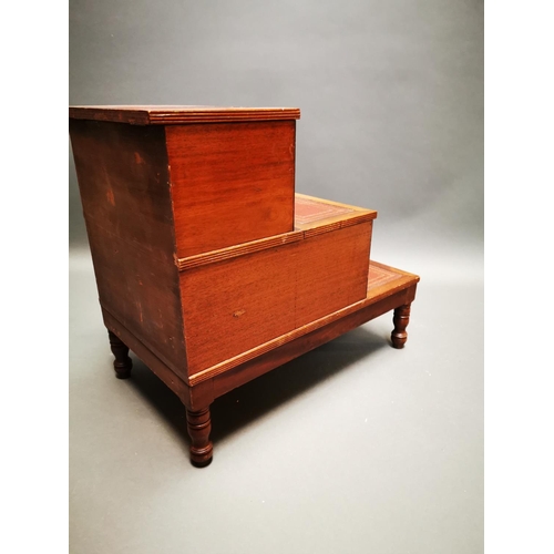 259 - Victorian mahogany library steps with inset leather panels on turned legs {62 cm H x 42 cm W x 68 cm... 