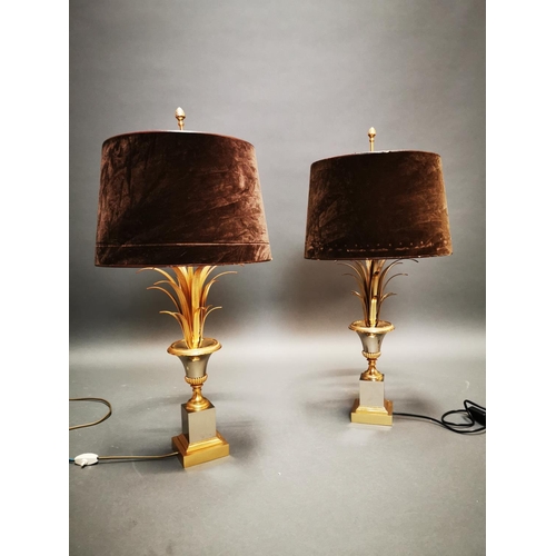 262 - Rare pair of Mid-century brass and chrome designer table lamps in the form of pineapples {74 cm H x ... 
