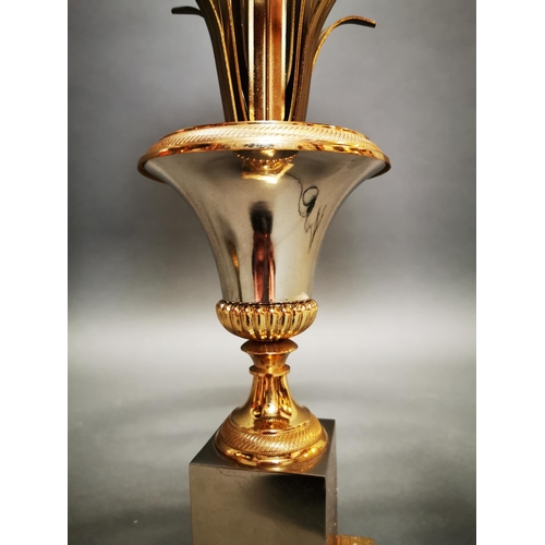 262 - Rare pair of Mid-century brass and chrome designer table lamps in the form of pineapples {74 cm H x ... 