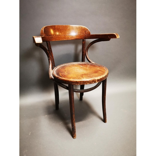 264 - 1950s bentwood arm chair {75 cm H x 62 cm W x 44 cm D}.