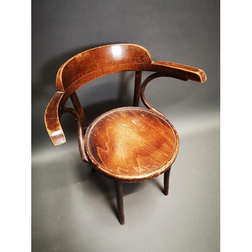 264 - 1950s bentwood arm chair {75 cm H x 62 cm W x 44 cm D}.