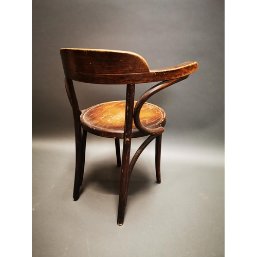 264 - 1950s bentwood arm chair {75 cm H x 62 cm W x 44 cm D}.