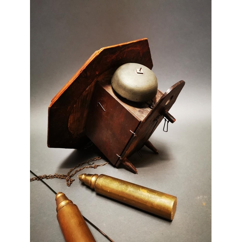 266 - Victorian walnut inlaid wag of the wall clock with painted dial {33 cm H x 33  cm W x 21 cm D}.