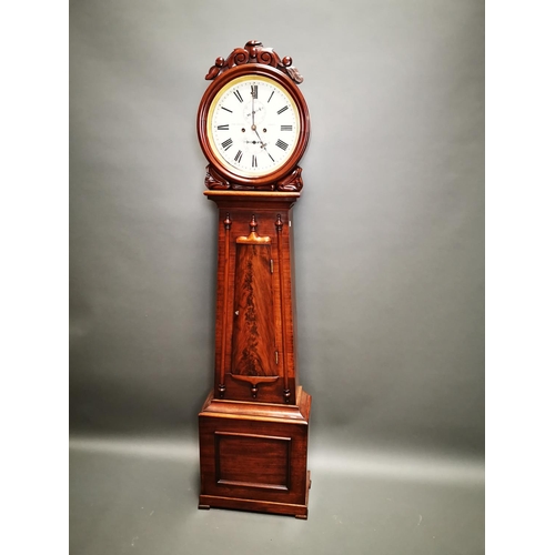 270 - Good quality William IV mahogany drum head Grandfather clock with painted dial by R.M. Nelson of Oma... 
