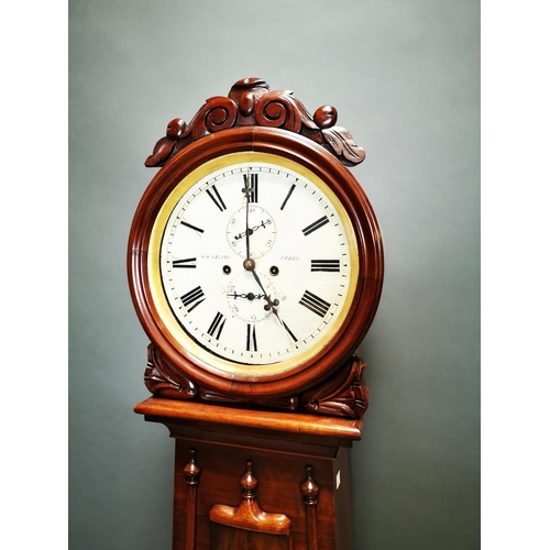 270 - Good quality William IV mahogany drum head Grandfather clock with painted dial by R.M. Nelson of Oma... 