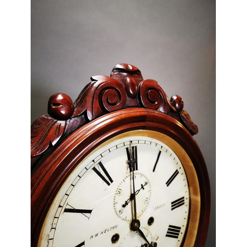 270 - Good quality William IV mahogany drum head Grandfather clock with painted dial by R.M. Nelson of Oma... 