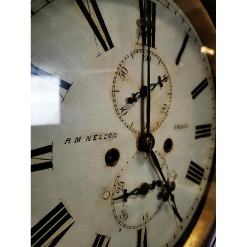 270 - Good quality William IV mahogany drum head Grandfather clock with painted dial by R.M. Nelson of Oma... 