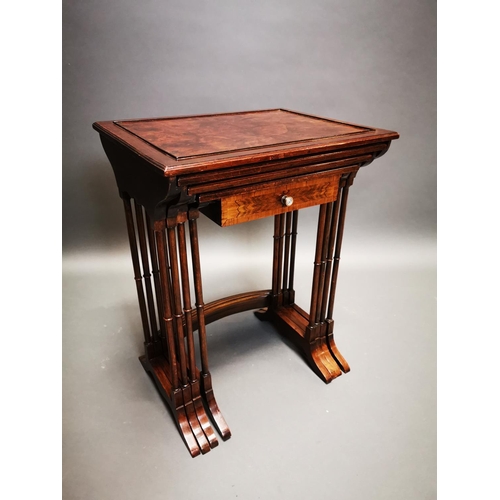 272 - Exceptional quality mahogany and walnut nest of four tables {73 cm H x 56 cm W x 43 cm D}.
