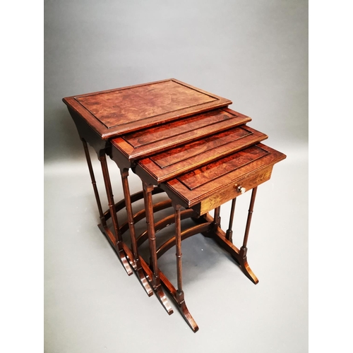 272 - Exceptional quality mahogany and walnut nest of four tables {73 cm H x 56 cm W x 43 cm D}.