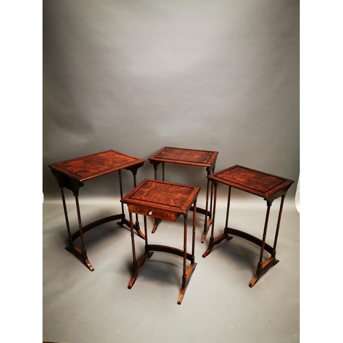 272 - Exceptional quality mahogany and walnut nest of four tables {73 cm H x 56 cm W x 43 cm D}.