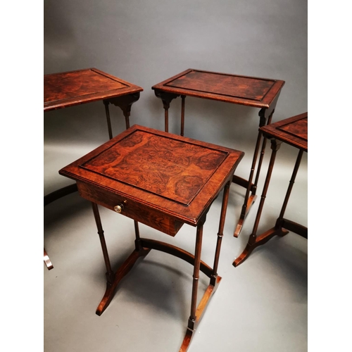 272 - Exceptional quality mahogany and walnut nest of four tables {73 cm H x 56 cm W x 43 cm D}.