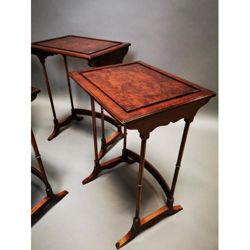 272 - Exceptional quality mahogany and walnut nest of four tables {73 cm H x 56 cm W x 43 cm D}.