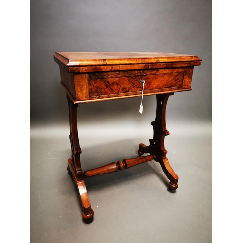 280 - Good quality 19th C. burr walnut folding games table with single drawer in the frieze on lyre suppor... 