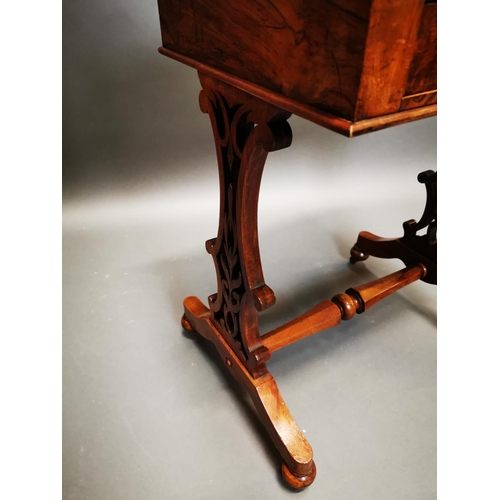 280 - Good quality 19th C. burr walnut folding games table with single drawer in the frieze on lyre suppor... 