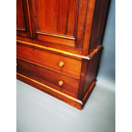 281 - 19th C. mahogany two door linen press with two long drawers in the base {212 cm H x 127 cm W x 48 cm... 