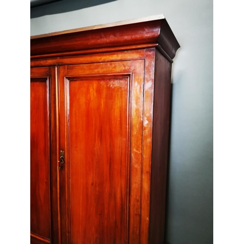 281 - 19th C. mahogany two door linen press with two long drawers in the base {212 cm H x 127 cm W x 48 cm... 