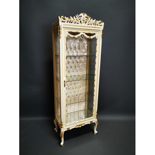 282 - Decorative painted and gilded wooden display cabinet on cabriole legs {202 cm H x 68 cm W x 42 cm D}... 