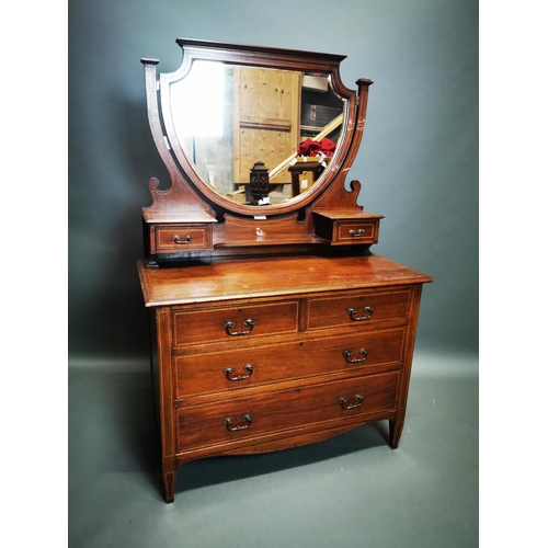 285 - Edwardian inlaid mahogany mirrored back dressing table {163 cm H x 107 cm W x 53 cm D}.