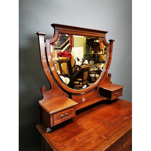 285 - Edwardian inlaid mahogany mirrored back dressing table {163 cm H x 107 cm W x 53 cm D}.