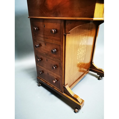 286 - Good quality Victorian walnut inlaid Davenport with fitted interior and inset leather top {81 cm H x... 