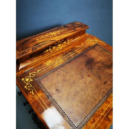 286 - Good quality Victorian walnut inlaid Davenport with fitted interior and inset leather top {81 cm H x... 