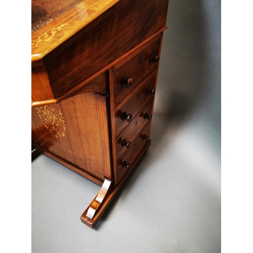 286 - Good quality Victorian walnut inlaid Davenport with fitted interior and inset leather top {81 cm H x... 