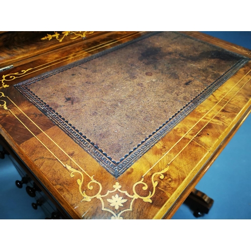 286 - Good quality Victorian walnut inlaid Davenport with fitted interior and inset leather top {81 cm H x... 