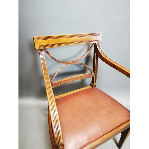 288 - Georgian mahogany open arm chair with inset leather seat and square tapered legs {89 cm H x 53 cm W ... 