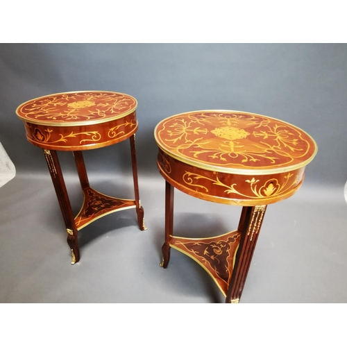 290 - Pair of decorative inlaid kingwood and ormolu mounted wine tables in the French style {80 cm H x 53 ... 