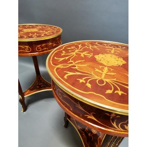 290 - Pair of decorative inlaid kingwood and ormolu mounted wine tables in the French style {80 cm H x 53 ... 
