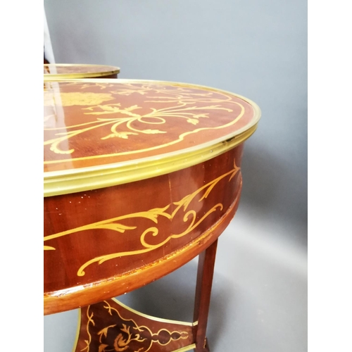 290 - Pair of decorative inlaid kingwood and ormolu mounted wine tables in the French style {80 cm H x 53 ... 