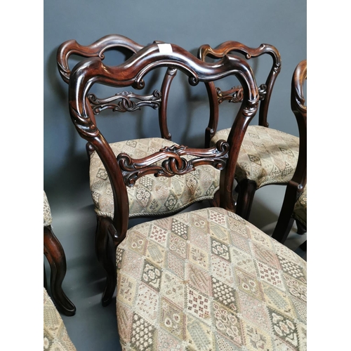 291 - Set of six Victorian mahogany dining chairs with upholstered seats on cabriole legs {85 cm H x 46 cm... 