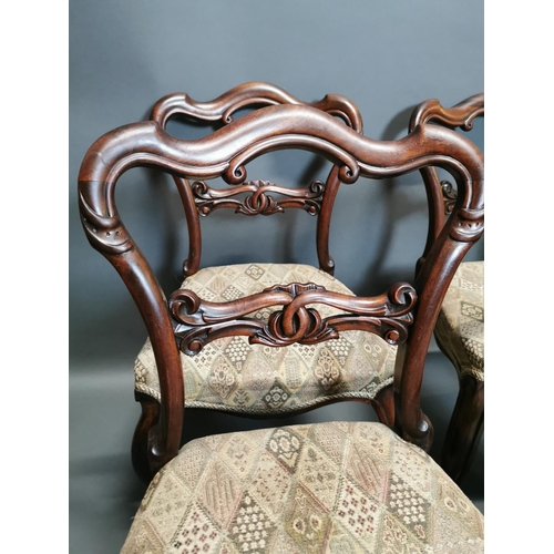 291 - Set of six Victorian mahogany dining chairs with upholstered seats on cabriole legs {85 cm H x 46 cm... 