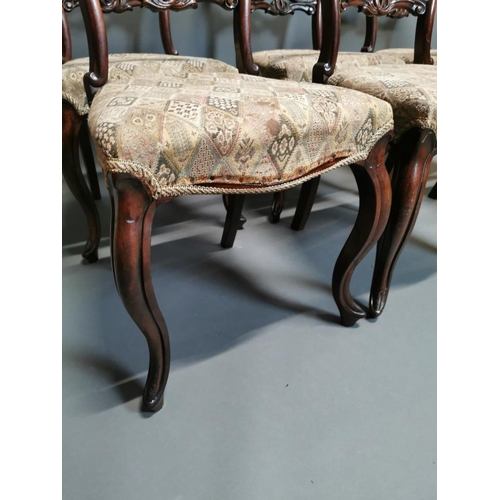291 - Set of six Victorian mahogany dining chairs with upholstered seats on cabriole legs {85 cm H x 46 cm... 